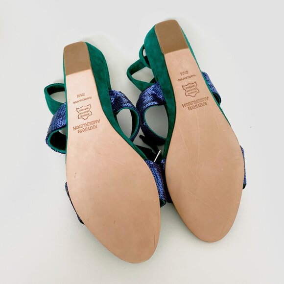 NWOB Handmade THE CURRENT NEW YORK Designer Sequin & Suede Leather Wedge Sandals - Picture 4 of 4